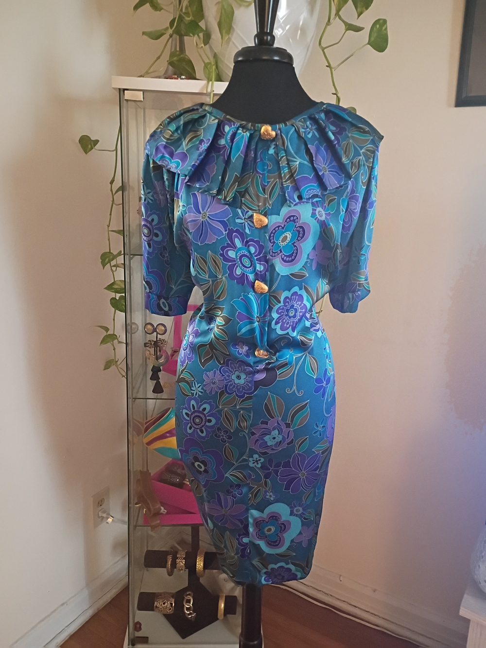 Vintage Floral House Dress in Teal & Purple